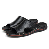 Summer Men Slippers Genuine Leather Breathable Clogs Sandals Beach Classics Leather Slides Outdoor Flip Flops plus Size Men Shoe