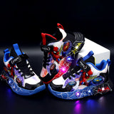 Disney LED Casual Cartoon Sneakers for Boys Spiderman Leather Outdoor Blue Red Shoes Children Lighted Non-Slip Shoes Size 21-30