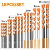 16PCS Tungsten Carbide Masonry Drill Bit Set for Metal Steel Porcelain Ceramic Tile Concrete Brick Wood 3-12Mm Drilling Tools