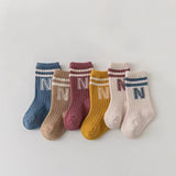 3 Pairs Baby Letter Socks Knit Soft Cotton Sock Kids Long Knee High Socks Infant Toddler Baby Boys Girls Cute Stripe Socks