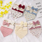3Pcs/Set Muslin Cotton Baby Bib Newborn Bows Headband Triangle Print Saliva Towel Infant Boy Girl Feeding Burp Cloth Shower Gift