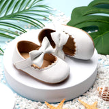Retro New Newborn Baby Walking Shoes Spring Autumn Solid Color Bow Princess Shoes PU Anti-Slip Soft Rubber Bottom Baby Casual