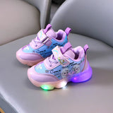 Girls' Casual Shoes Princess Children'S Elsa LED Luminous Light Pink Purple Leather Fashion Sports Shoes Sneakers Size 22