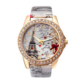Ladies Fashion Trend Everything Tower Digital Floral Star Printed Leather Watch Band Quartz Watch Birthday Christmas Gift