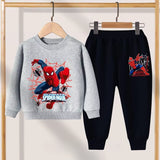 Disney Casual Sweatshirts Boys Toddler Cartoon Clothing New Crewneck Spiderman Print Pullovers Pants 2Pcs Long Sleeve Tracksuits