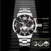 2Pcs Luxury Mens Silver Quartz Watch with Stainless Steel Bracelet Men Fashion Business Casual Watch Luminous Clock