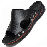 Summer Men Slippers Genuine Leather Breathable Clogs Sandals Beach Classics Leather Slides Outdoor Flip Flops plus Size Men Shoe