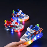 Children'S Led Light Shoes Cartoon Spiderman Boys Sneakers Girls Casual Blue Red Shoes Breathable Kids Sport Shoes