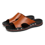 Summer Men Slippers Genuine Leather Breathable Clogs Sandals Beach Classics Leather Slides Outdoor Flip Flops plus Size Men Shoe