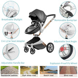 F023 Baby Stroller 3 in 1,Rotates 360 Degrees,Pu Leather, Mosquito Net, Rain Cover, Adapter, Cup Holder, Large Wheels