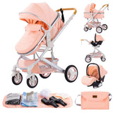 Baby Stroller 3 in 1 Portable Travel Luxurious Baby Carriage Fold Pram Aluminum Frame High Landscape Multifunctional Stroller