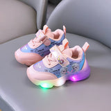 Girls' Casual Shoes Princess Children'S Elsa LED Luminous Light Pink Purple Leather Fashion Sports Shoes Sneakers Size 22
