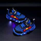 New Disney Cartoon Boys Spider-Man Cute Casual Shoes with Led Light Soft Sports Shoes for Kids Gift EU Size 21-36