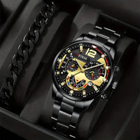 2Pcs Luxury Mens Silver Quartz Watch with Stainless Steel Bracelet Men Fashion Business Casual Watch Luminous Clock