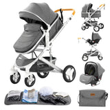Baby Stroller 3 in 1 Portable Travel Luxurious Baby Carriage Fold Pram Aluminum Frame High Landscape Multifunctional Stroller