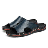 Summer Men Slippers Genuine Leather Breathable Clogs Sandals Beach Classics Leather Slides Outdoor Flip Flops plus Size Men Shoe