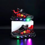 New Disney Cartoon Boys Spider-Man Cute Casual Shoes with Led Light Soft Sports Shoes for Kids Gift EU Size 21-36