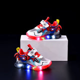Children'S Led Light Shoes Cartoon Spiderman Boys Sneakers Girls Casual Blue Red Shoes Breathable Kids Sport Shoes