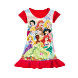 Mermaid Anna Elsa Dress Girls Nightdress Clothes Cartoon Pajamas Children'S Clothing Shortsleeve Pajamas Dress Kids Family Wear