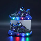 Disney LED Casual Sneakers Red Black for Spring Boys Spiderman Mesh Outdoor Shoes Children Lighted Non-Slip Shoes Size 21-30