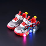 Children'S Led Light Shoes Cartoon Spiderman Boys Sneakers Girls Casual Blue Red Shoes Breathable Kids Sport Shoes