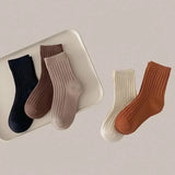 5Pairs/Lot Solid Kids Socks Casual Baby Girls Boys Soft Breathable Cotton Stripe Autumn Toddler Knitted Children Socks for 1-8Y