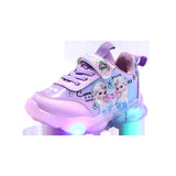 Girls' Casual Shoes Princess Children'S Elsa LED Luminous Light Pink Purple Leather Fashion Sports Shoes Sneakers Size 22