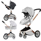 F023 Baby Stroller 3 in 1,Rotates 360 Degrees,Pu Leather, Mosquito Net, Rain Cover, Adapter, Cup Holder, Large Wheels