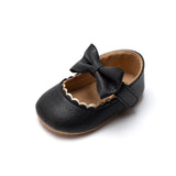 Retro New Newborn Baby Walking Shoes Spring Autumn Solid Color Bow Princess Shoes PU Anti-Slip Soft Rubber Bottom Baby Casual