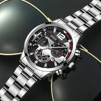 2Pcs Luxury Mens Silver Quartz Watch with Stainless Steel Bracelet Men Fashion Business Casual Watch Luminous Clock