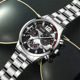 2Pcs Luxury Mens Silver Quartz Watch with Stainless Steel Bracelet Men Fashion Business Casual Watch Luminous Clock