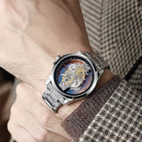 Gold Skeleton Waterproof Leather Custom Watch Men Luxury Orologio Uomo Relojes De Cuarzo Para Hombre