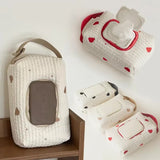 Ins Car Tissue Box Hanging Cartoon Embroidery Bear Car Seat Back Tissue Hanging Bags Baby Stroller Wet Tissue Diaper Storage