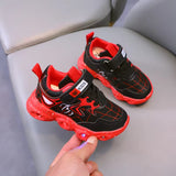 Disney LED Casual Sneakers Red Black for Spring Boys Spiderman Mesh Outdoor Shoes Children Lighted Non-Slip Shoes Size 21-30