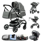 Baby Stroller 3 in 1 Portable Travel Luxurious Baby Carriage Fold Pram Aluminum Frame High Landscape Multifunctional Stroller