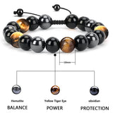 Zoonvii Obsidian Armband, Schwarzer Turmalin Stein Armband, Schwarzer Obsidian Armband Herren, Armband Dreifachem Schutz, Obsidian Hämatit Armband, Geschenk für Freunde, Ehemann, Vater