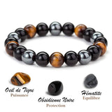 Attraction Zen Armband Dreifacher Schutz - Tigerauge, schwarzer Obsidian, Hämatit | ALLE STEINE IN UNSEREN ARMBÄNDERN SIND NATÜRLICH