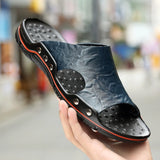 Summer Men Slippers Genuine Leather Breathable Clogs Sandals Beach Classics Leather Slides Outdoor Flip Flops plus Size Men Shoe