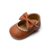 Retro New Newborn Baby Walking Shoes Spring Autumn Solid Color Bow Princess Shoes PU Anti-Slip Soft Rubber Bottom Baby Casual