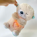 Baby Breathing Bear Baby Soothing Otter Plush Doll Toy Baby Kids Soothing Music Sleeping Companion Sound and Light Doll Toy Gift