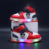 Disney Girls' Causla Shoes PU Leather Mickey Mouse LED Luminescent Children'S Sneaker 1-6 Year Old Boys' Sports Casual Shoes