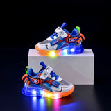 Children'S Led Light Shoes Cartoon Spiderman Boys Sneakers Girls Casual Blue Red Shoes Breathable Kids Sport Shoes