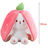 18Cm Cosplay Strawberry Carrot Rabbit Plush Toy Stuffed Creative Bag into Fruit Transform Baby Cuddly Bunny Plushie Doll for Kid