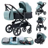 Baby Stroller 3 in 1 Portable Travel Luxurious Baby Carriage Fold Pram Aluminum Frame High Landscape Multifunctional Stroller
