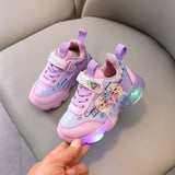 Girls' Casual Shoes Princess Children'S Elsa LED Luminous Light Pink Purple Leather Fashion Sports Shoes Sneakers Size 22