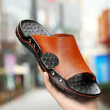 Summer Men Slippers Genuine Leather Breathable Clogs Sandals Beach Classics Leather Slides Outdoor Flip Flops plus Size Men Shoe