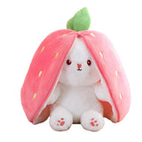18Cm Cosplay Strawberry Carrot Rabbit Plush Toy Stuffed Creative Bag into Fruit Transform Baby Cuddly Bunny Plushie Doll for Kid