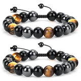 Zoonvii Obsidian Armband, Schwarzer Turmalin Stein Armband, Schwarzer Obsidian Armband Herren, Armband Dreifachem Schutz, Obsidian Hämatit Armband, Geschenk für Freunde, Ehemann, Vater