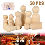 50Pcs Unfinished Wooden Peg Doll for DIY Painting Natural Wood Peg People in 4 Sizes Wooden Doll for Kids Arts and Crafts