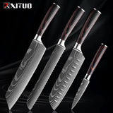 Kitchen Knife Set 1-9Pcs,7Cr17Mov Stainless Steel Sharp Chef Knife Santoku Knife Fruit Knife Ergonomic Pakkawood Handle